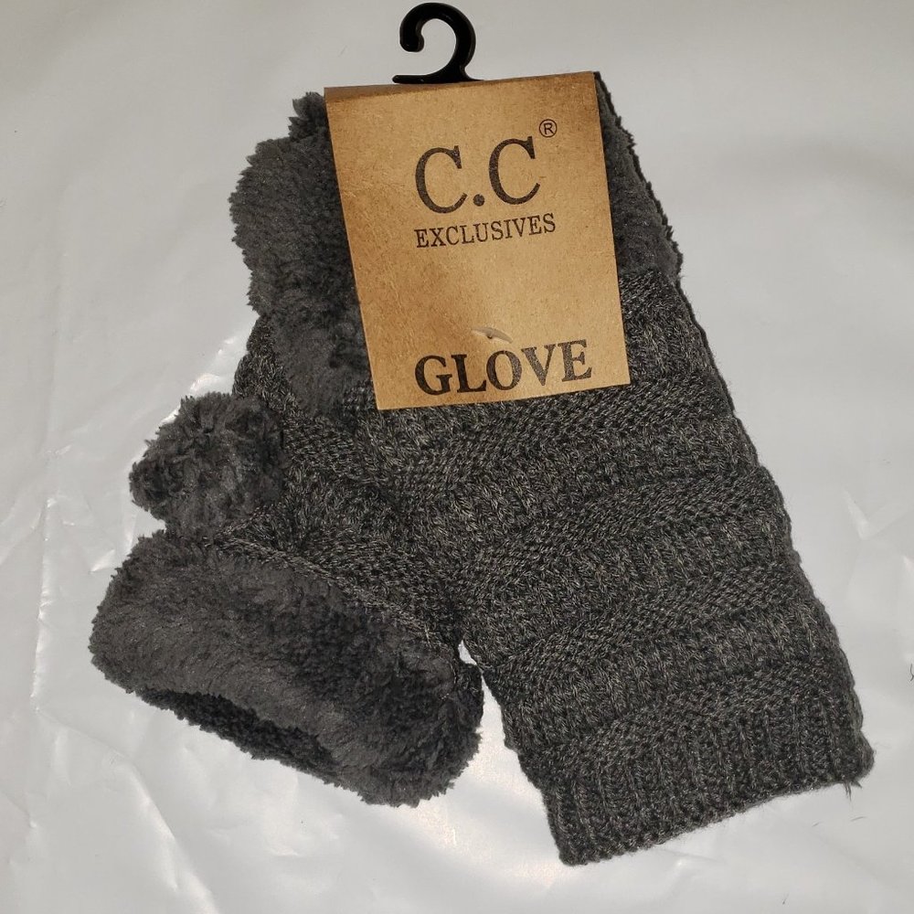 Dark Grey Fingerless Sherpa Lined Gloves